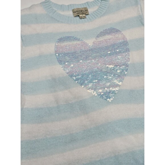 Wildfox White Label Striped Sequin Heart Short Sleeve Sweater Size Small S Blue - Picture 12 of 12